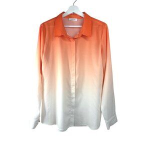 Calvin Klein White Orange Ombre Button Down Longsleeve Shirt  Size X-Large
